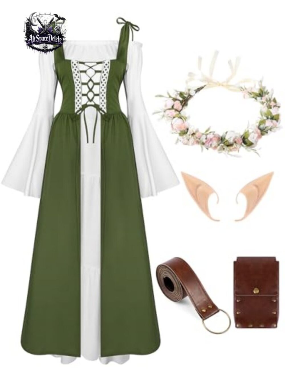 Renaissance Dress Medieval Costume Set 5 Pcs Polyester Faux Leather with Waist